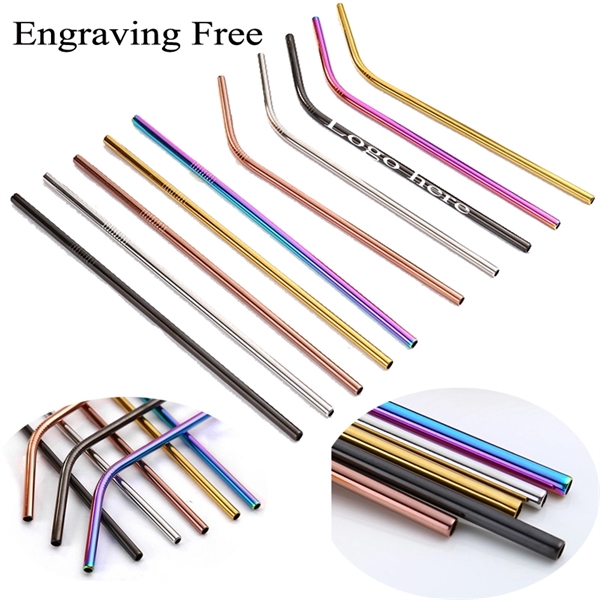 10 Pcs Rainbow Multi-Colored Stainless Steel Drinking Straw