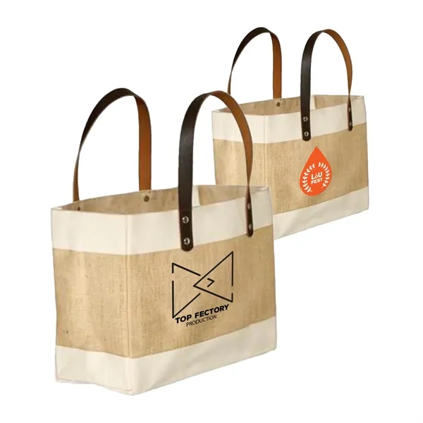 Stylish Laminated Jute & Cotton Tote with Leather Handles