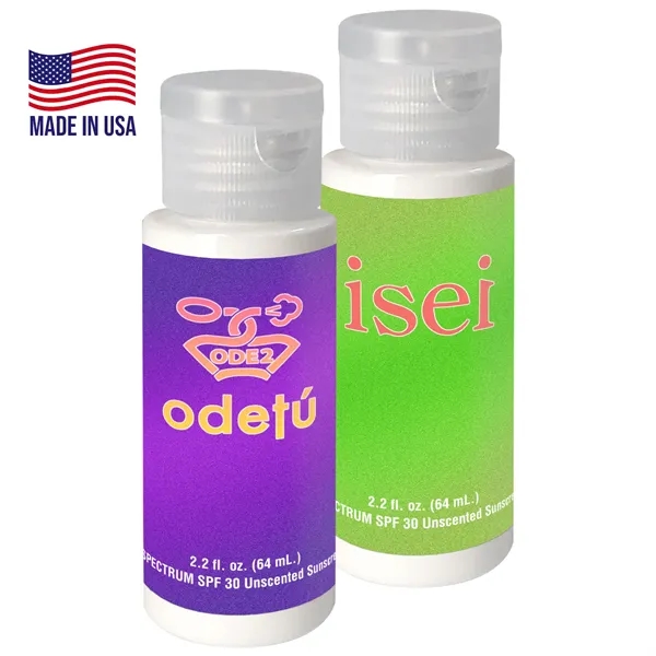 2 oz.of SPF Sunscreen in a transparent cylinder bottle.