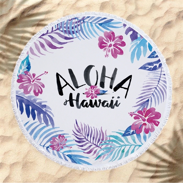 Full Color Round Beach & Picnic Towel With Fringe - 60"