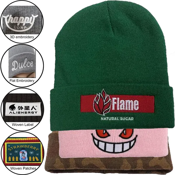 Custom Made Stripped Cuffed Knitted Beanie With Logo
