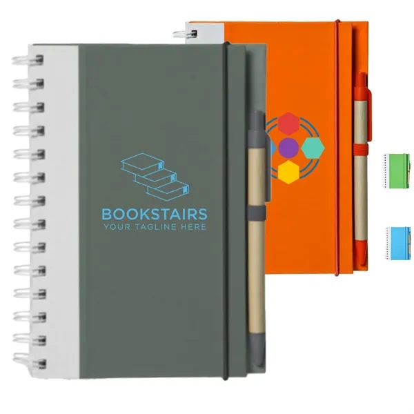 Recyclable Spiral Notebook w/ Pen Two-Tone ECO Notepad