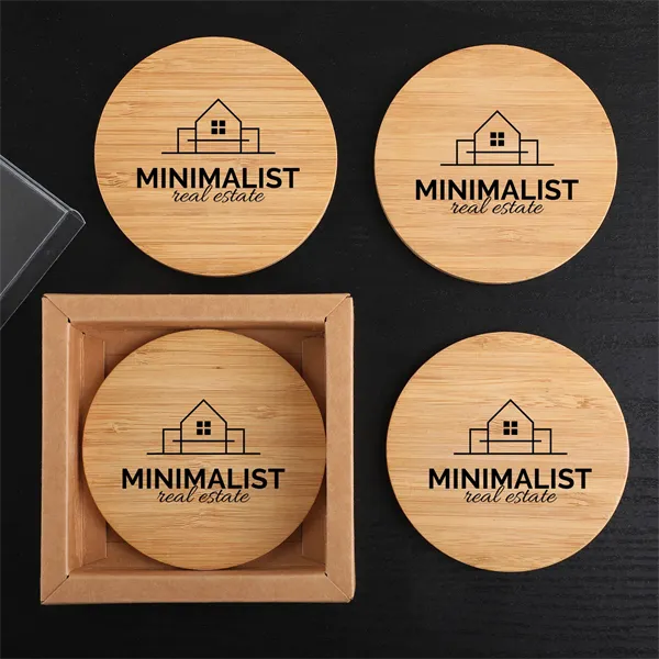 Round Bamboo 4 Pc. Coaster Set In Box