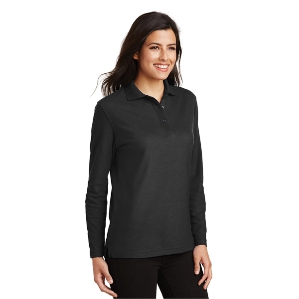 Ladies' Silk Touch™ Black Long Sleeve Polo 