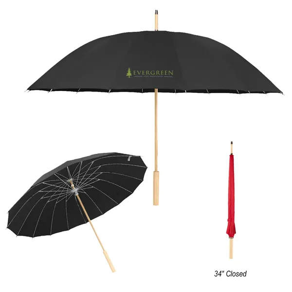 46" Arc Umbrella With 100% RPET Canopy & Bamboo Handle