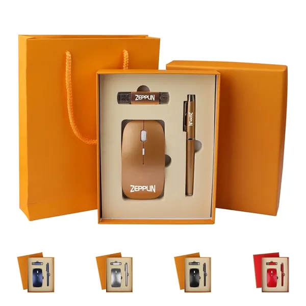 3 in 1 Business Gift Set W/ Wireless Mouse, Pen&Usb Drive