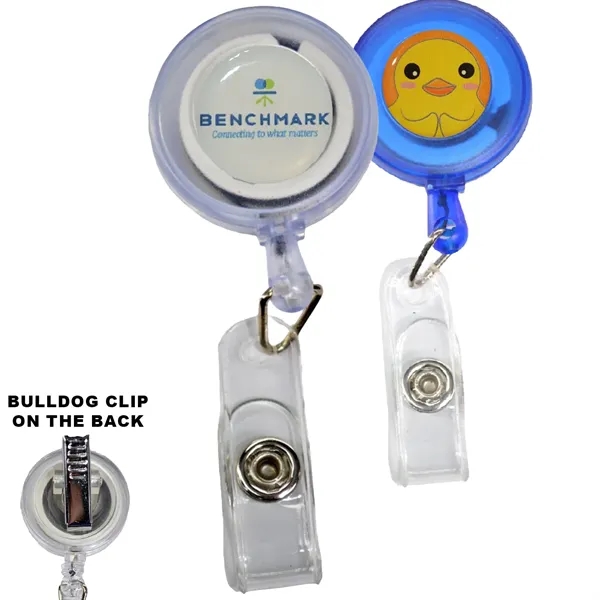 Transparent bulldog clip round Badge Reel