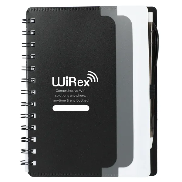 5" x 7" Recycled Dual Pocket Spiral Notebook w Pen