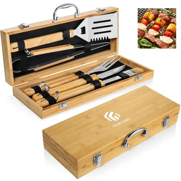 Mens gifts camping outdoor 5pcs bamboo wooden grill tool set