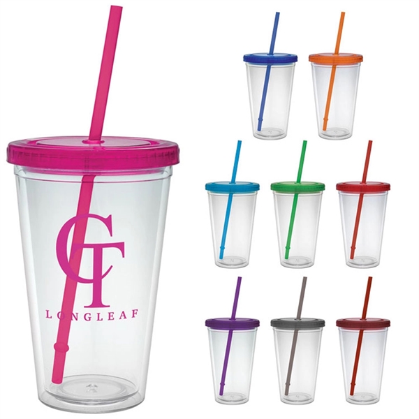 16 oz. Classic Carnival Cup - Color Lid and Straw