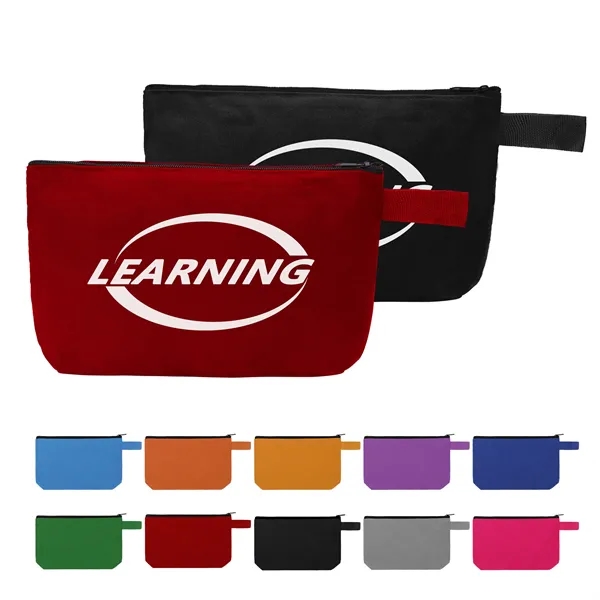 Solid Color Canvas Travel Cosmetic Bag Zipper Pencil Pouch