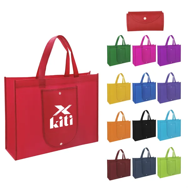 Non Woven Foldable Shopping Tote Bag W/ Snap Closure