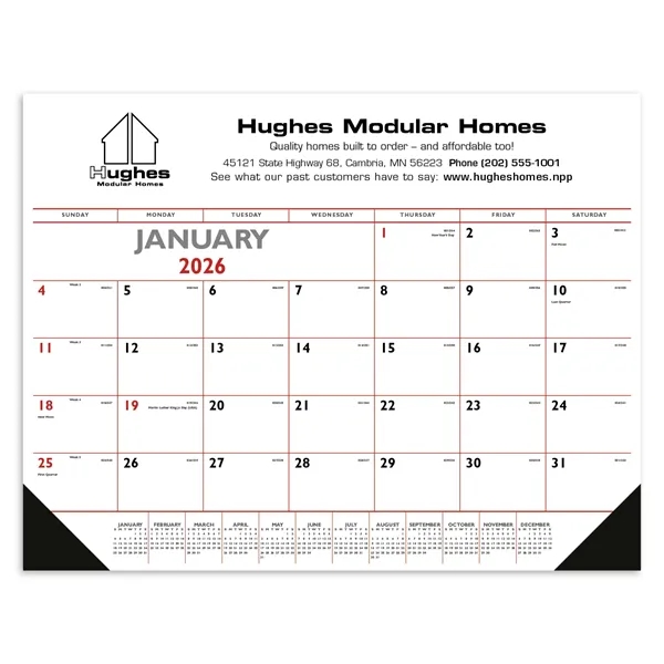 Triumph® Calendars Red & Black Desk Pad with Vinyl Corners