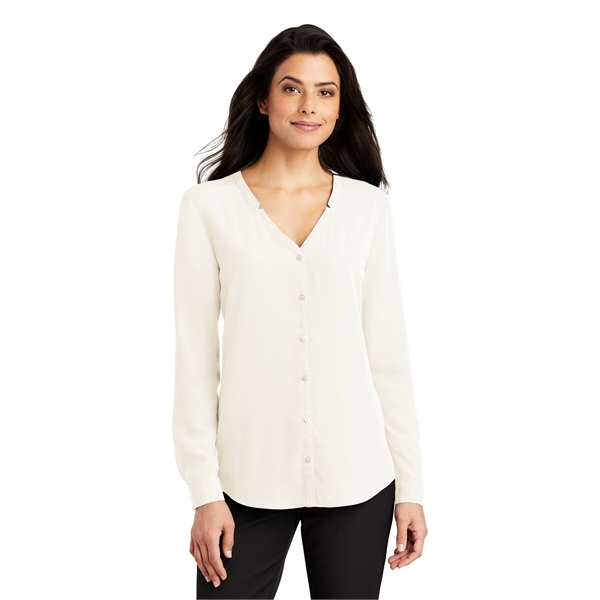 Port Authority Ladies Long Sleeve Button-Front Blouse.