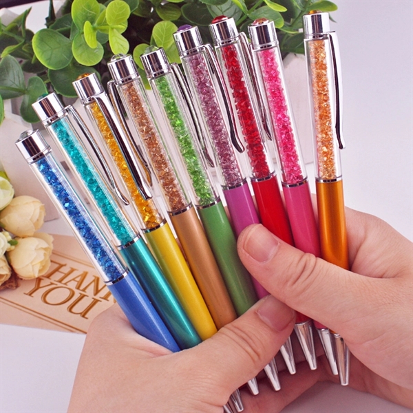 Metal Twist Action Crystal Filled Pen