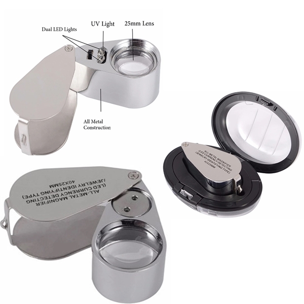 Metal Folding Magnifying Glass with LED Light