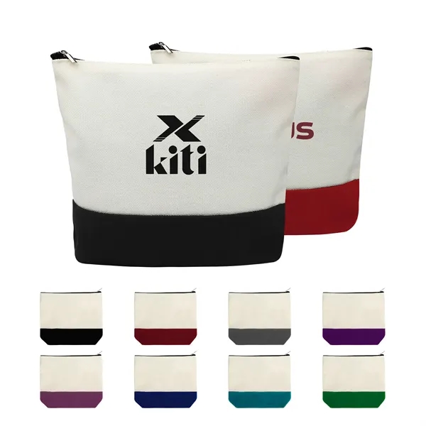 Two Tone Canvas Small Travel Cosmetic Bag 8.7"x5.1"x2"