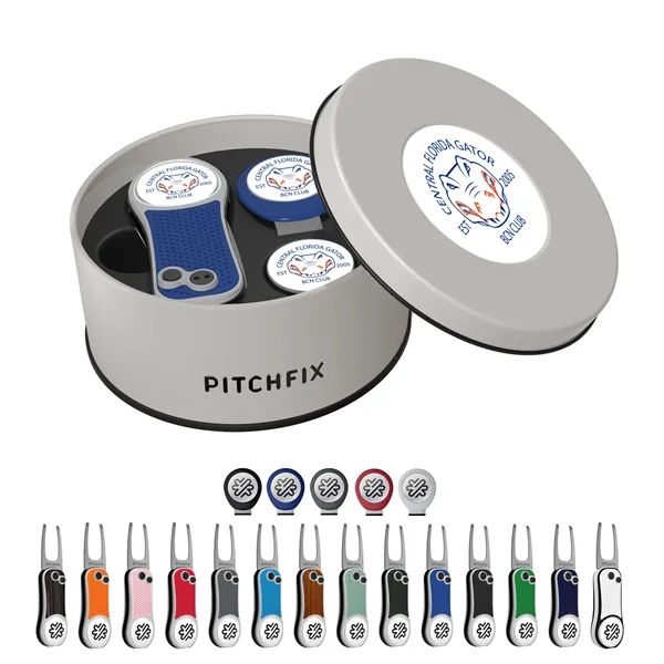 Pitchfix Hybrid Golf Divot Tool Deluxe Gift Tin w/ Hat Clip