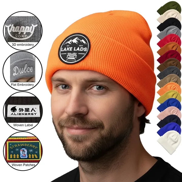 100% Acrylic Cuffed Knitted Beanie With Custom Logo