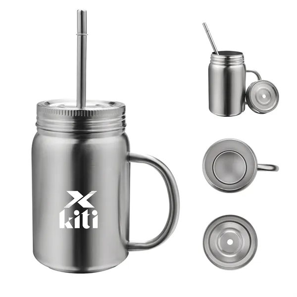 16oz Mason Jar Stainless Steel Cups W/ Straw