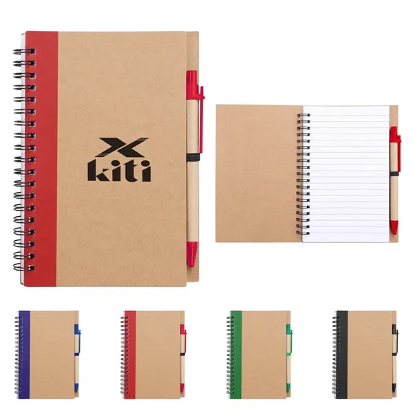 Kraft Cover Eco Inspired Spiral Notebook Journal W/Pen 5"x7"