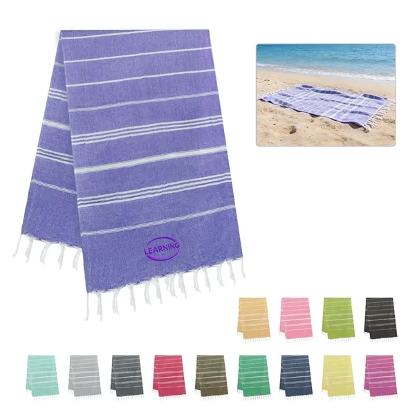 39"x71" Quick Dry Large Turkish Beach Towel With Tassel
