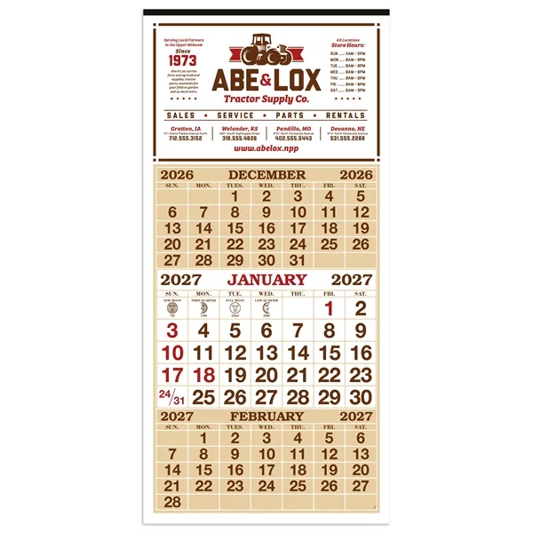 Skinner & Kennedy® 3-Month Display 12-Sheet Calendar