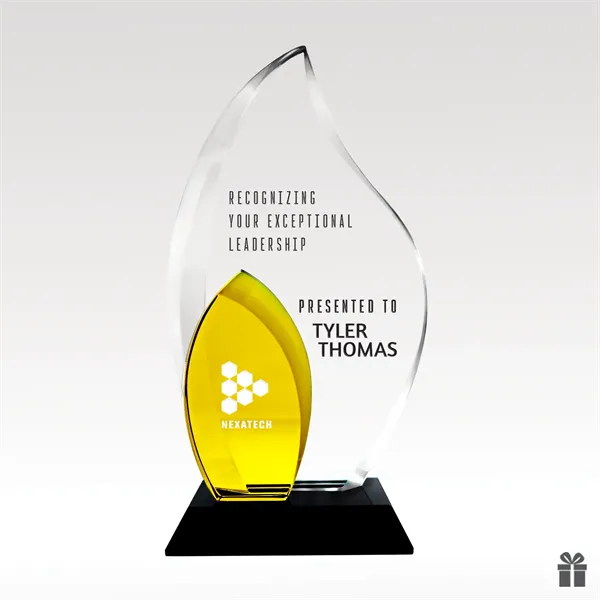 Custom Optical Crystal Flame Award with Yellow Accent