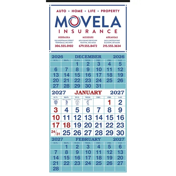 Skinner & Kennedy® 3-Month Display 12-Sheet Calendar