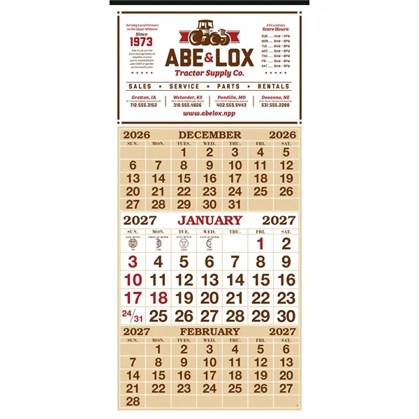 Skinner & Kennedy® 3-Month Display 12-Sheet Calendar