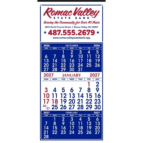 Skinner & Kennedy® 3-Month Display 12-Sheet Calendar