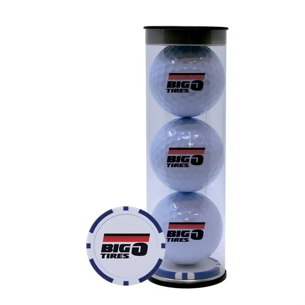 Golf Balls Tube with Poker Chip Ball Marker