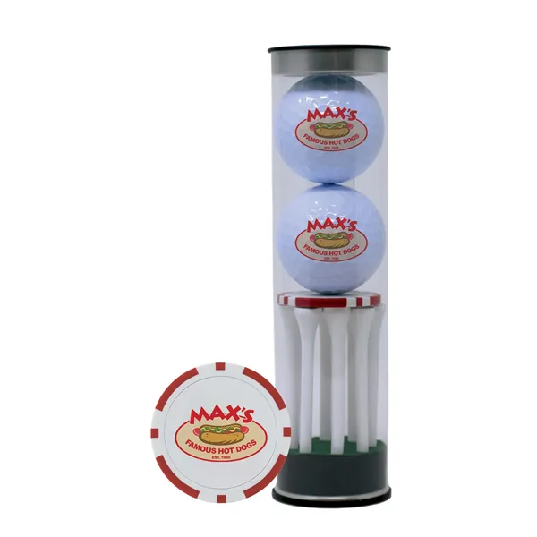2 Golf Ball & Golf Tee with Poker Chip Golf Ball Marker Tube