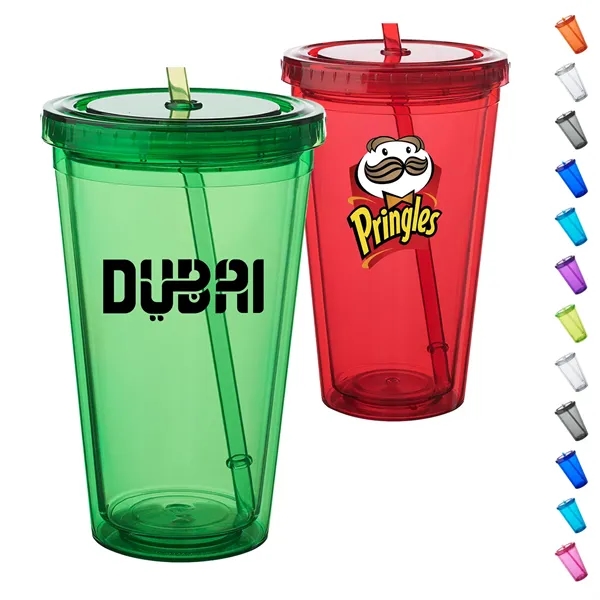 16 oz Acrylic Tumbler w/ Custom logo & Matching Lid & Straw