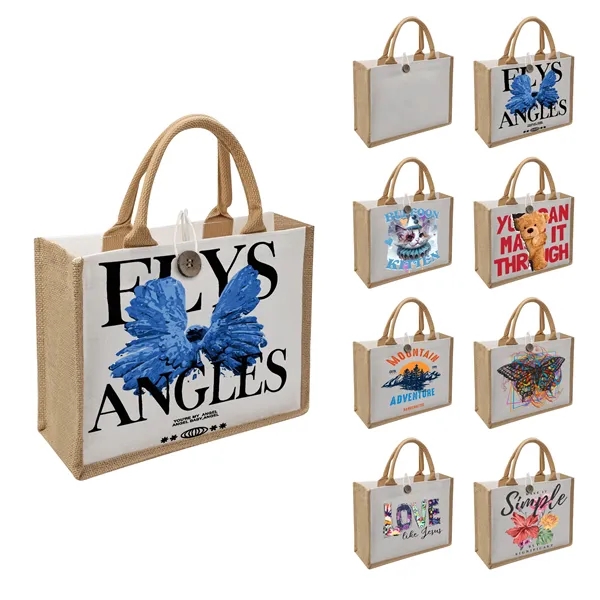 Burlap&Canvas Shopping Tote Bag Full Color Printed
