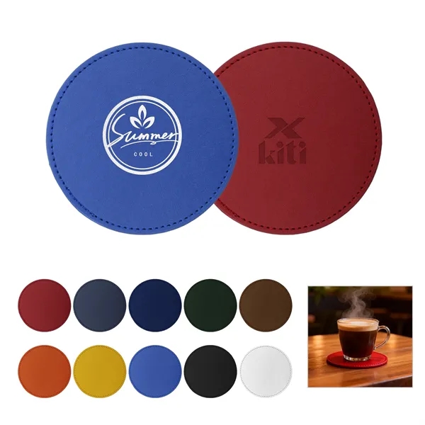 4" Round Hard PU Leather Coaster For Drinks