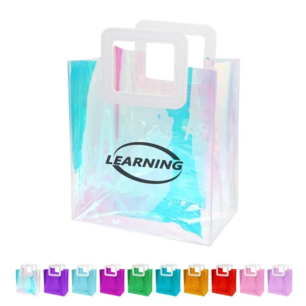 Iridescent Clear PVC Holographic Tote Bag W/ Leather Handle