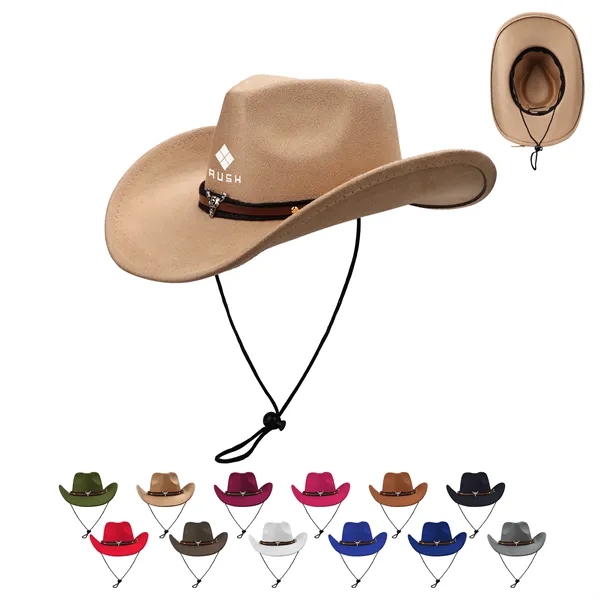 Roll Brim Western Classic Felt Cowboy Hat W/ Chin Strap