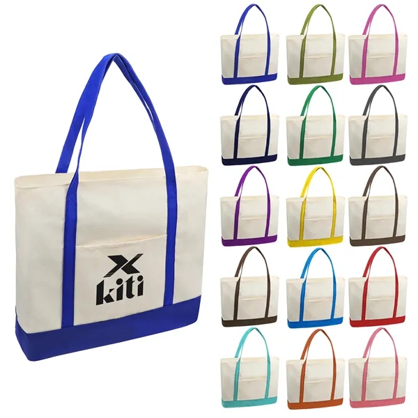 12oz Cotton Canvas Shopping Boat Tote Bag W/ Zipper