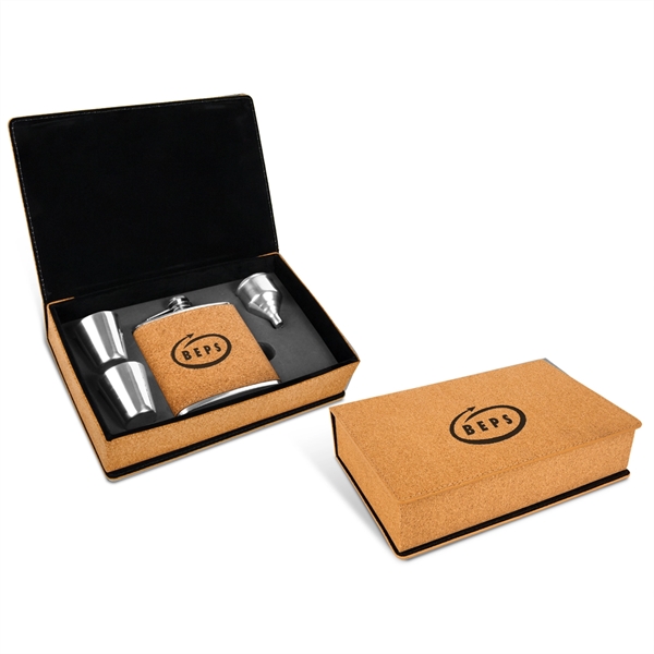 Leatherette Flask Gift Set - Cork