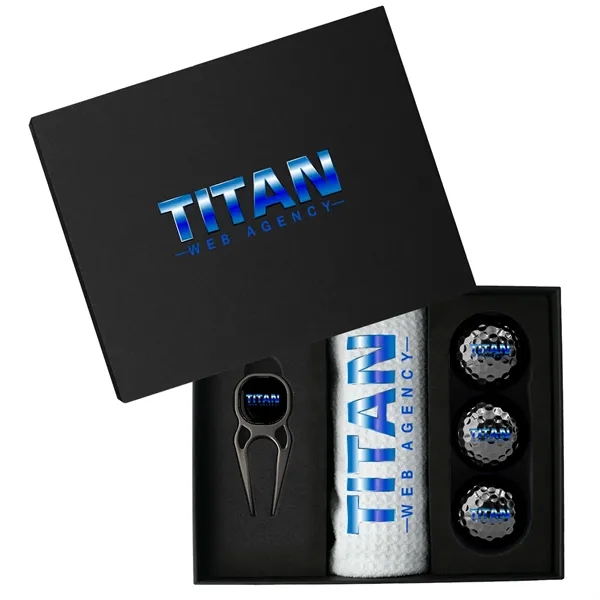 Premium Golf Gift Presentation Box -Ball, Divot Tool & Towel