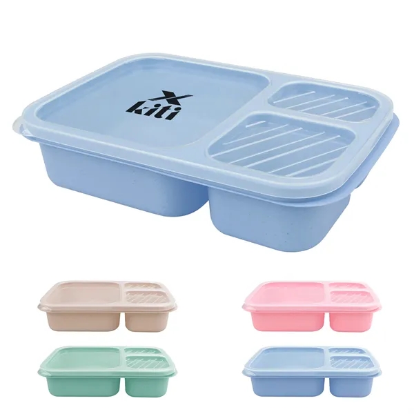 3 Compartments Reusable Wheat Straw Bento Lunch Box W/ Lid