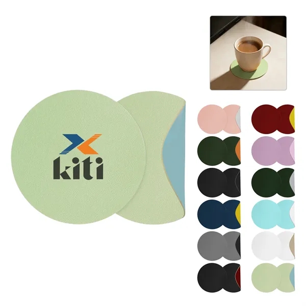 4" Pu Leather Double Sided Color Round Drink Coaster