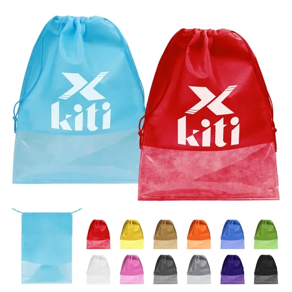 Non Woven Drawstring Shoe Bags With Clear Window