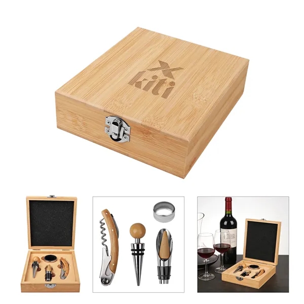 4 In 1 Wine Opener Set W/ Bamboo Gift Box