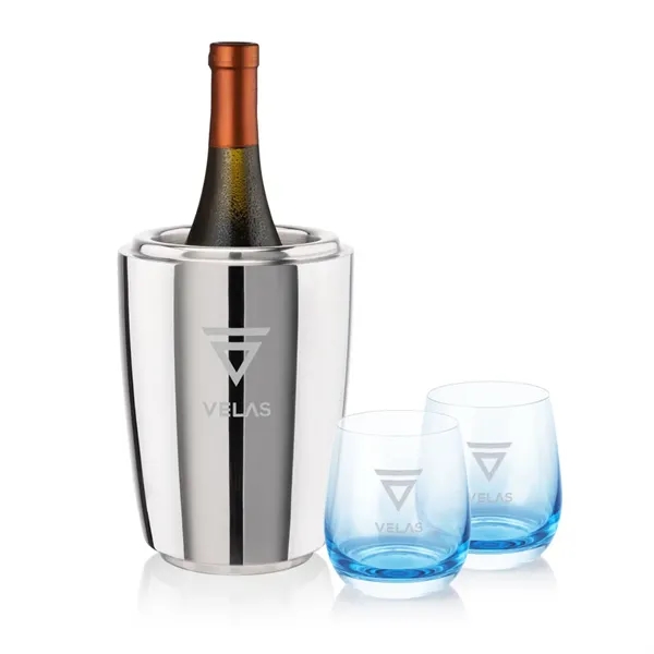 Pescara Wine Cooler & Soudan Blue Stemless Wine