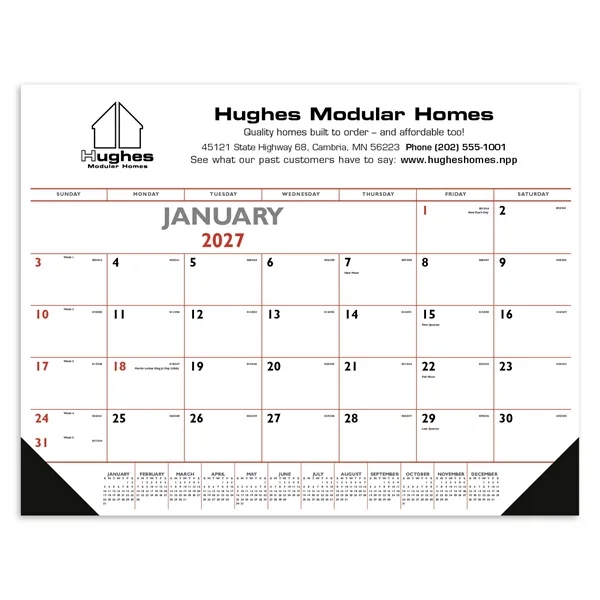 Triumph® Calendars Red & Black Desk Pad with Vinyl Corners