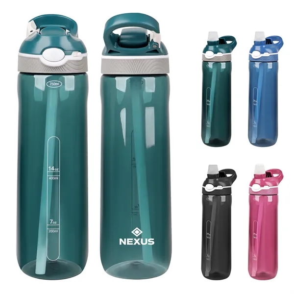 24Oz Plastic Sports Water Bottle With Straw & Handle