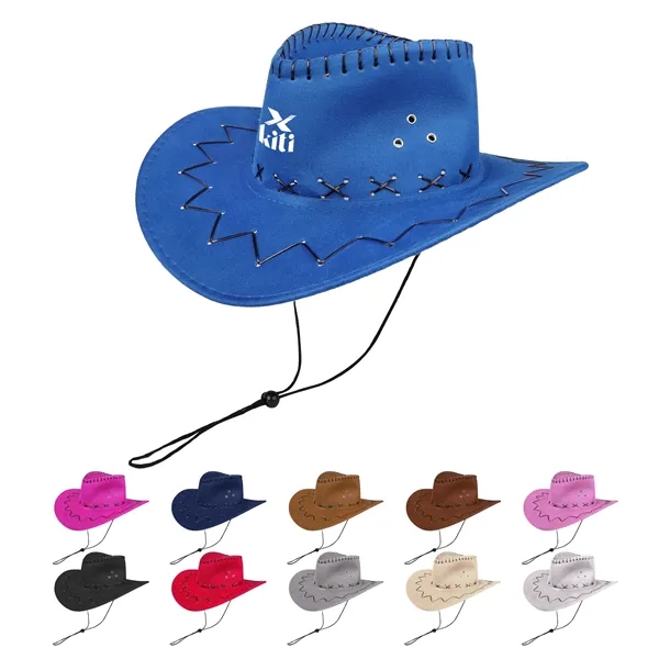 Faux Suede Unisex Western Cowboy Hat With Cords