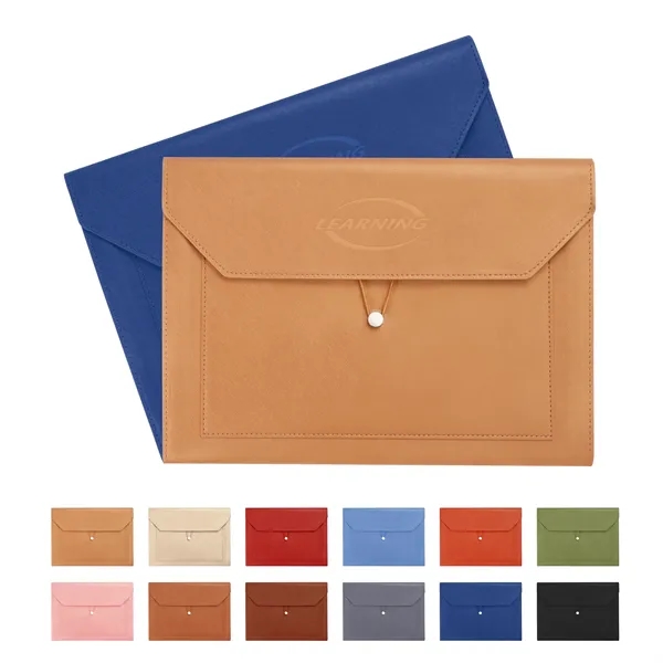 A4 Leather File Folders W/ Elastic Cord Closure
